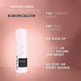 Model applying Nexxus hairspray with comb-through movement showing touchable hold and easy restyling
