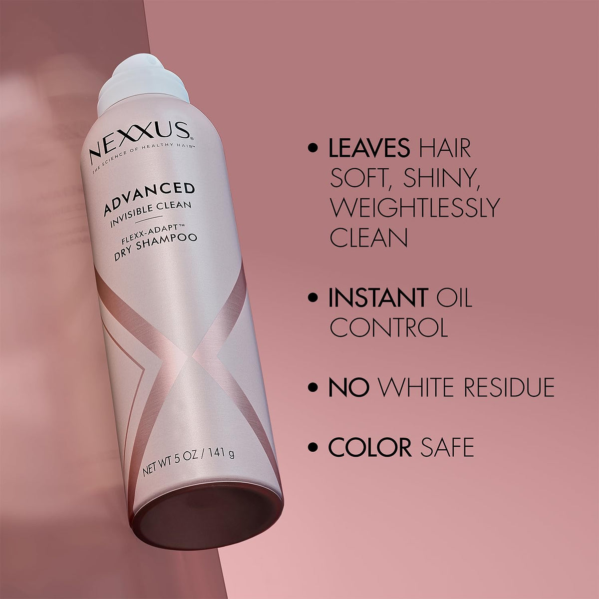 Nexxus dry shampoo spray in action demonstrating instant oil absorption