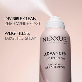 Fine mist texture close-up of Nexxus dry shampoo for invisible finish