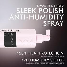 Post-styling hair with Nexxus showing glossy polished shine and reduced frizz