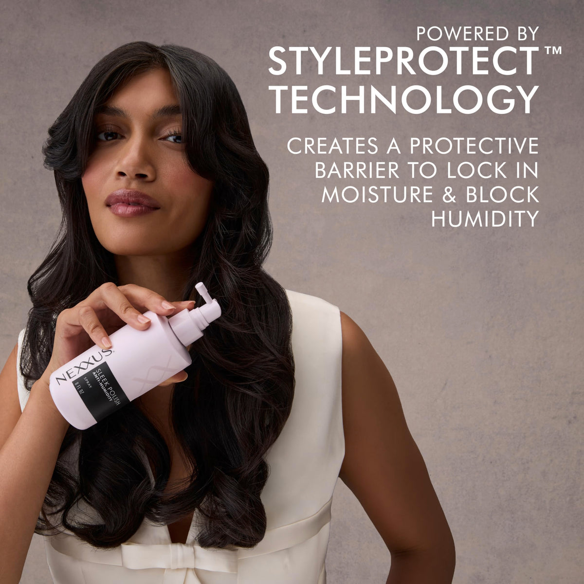 Nexxus finish on hair demonstrating smooth texture and visible shine