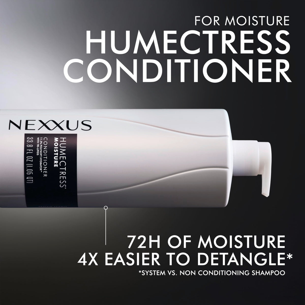 Nexxus conditioner being applied in shower showing real-use hydration and detangling benefit