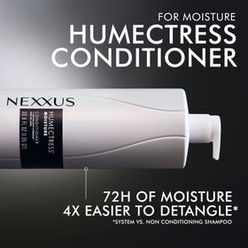 Nexxus conditioner being applied in shower showing real-use hydration and detangling benefit