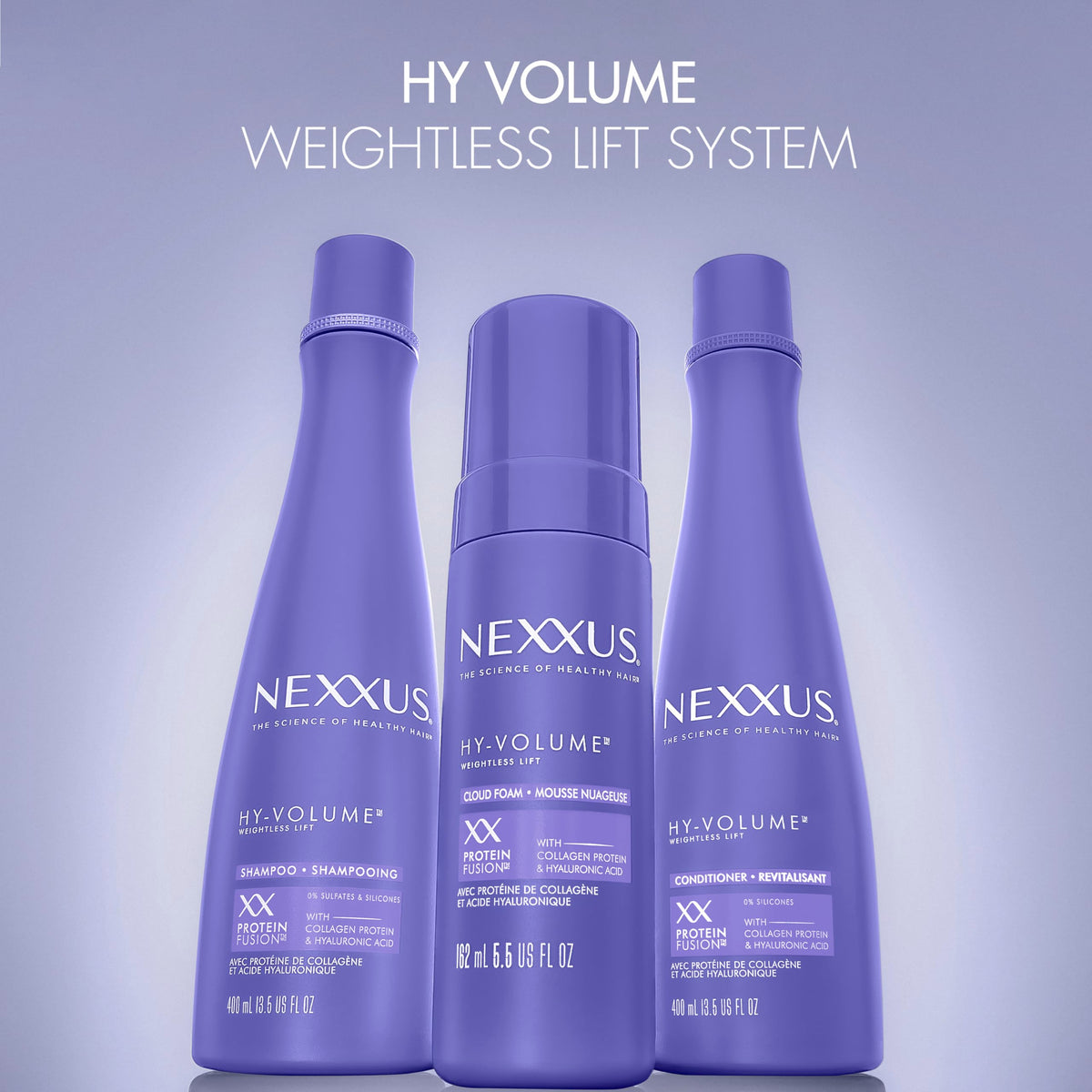 Nexxus styled hair after blowout showing fuller, bouncy volume benefit