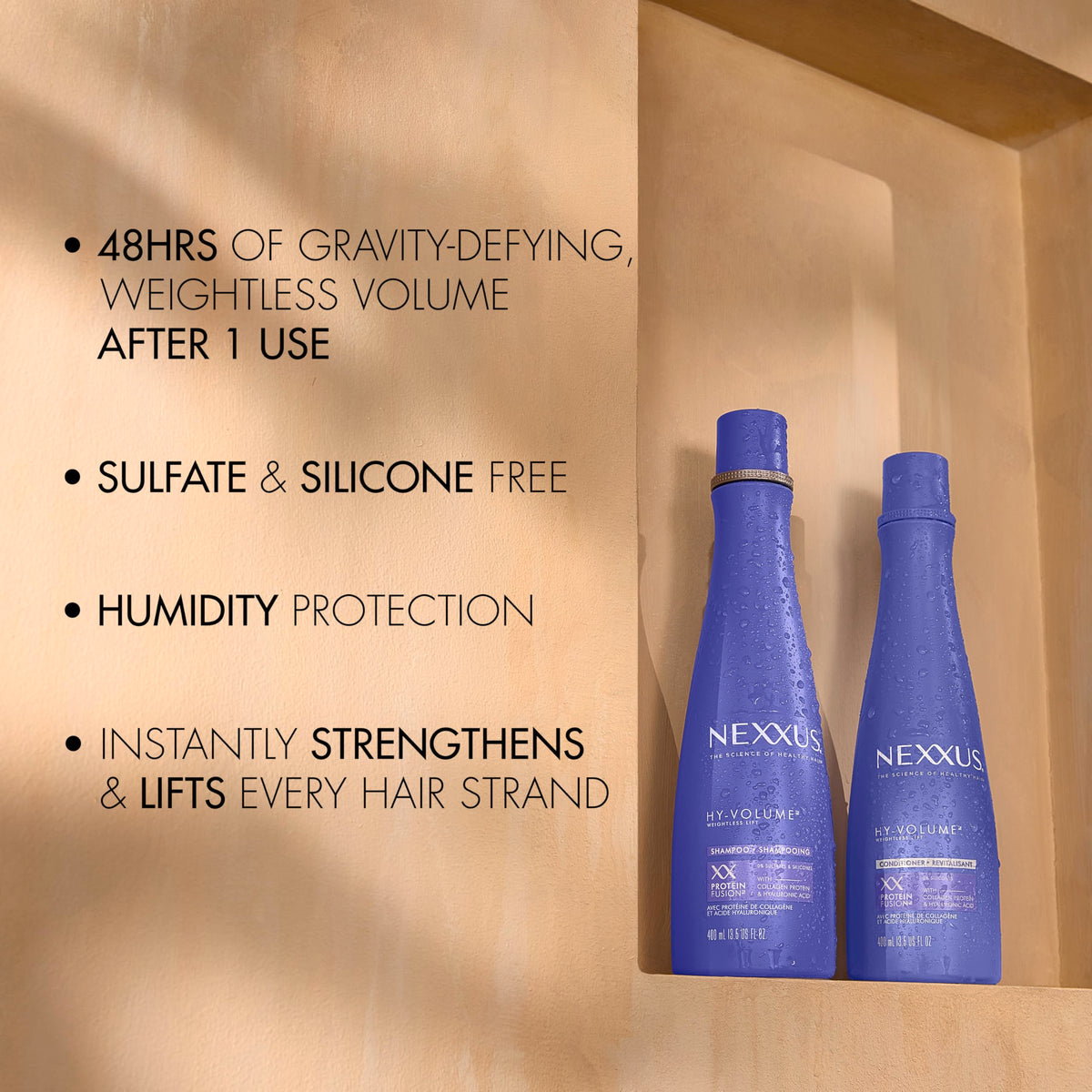 Nexxus label close-up highlighting collagen protein ingredient