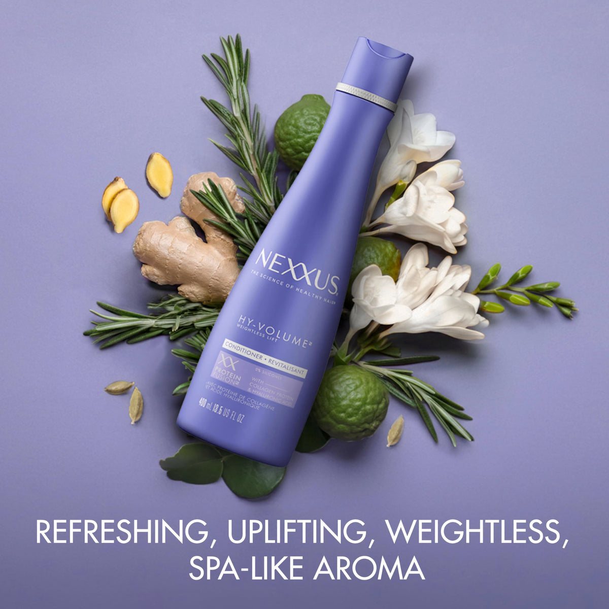 Nexxus in-shower application illustrating even spread and rinse