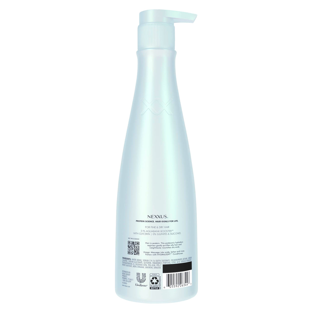 Nexxus label close-up highlighting Aquabank Booster technology benefit