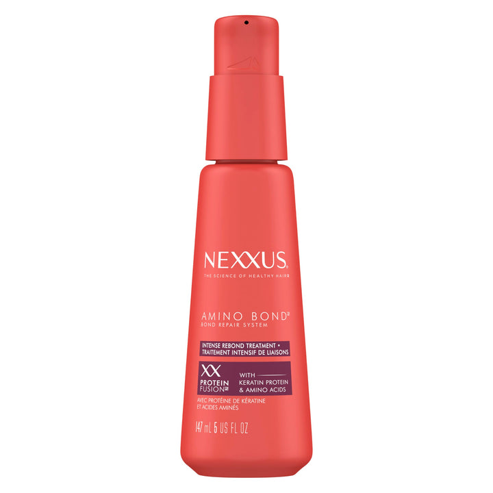 Nexxus front packaging showing treatment bottle and clear product benefits