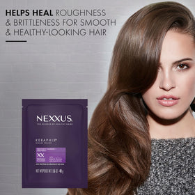Nexxus KERAPHIX being applied in shower to restore strength and softness
