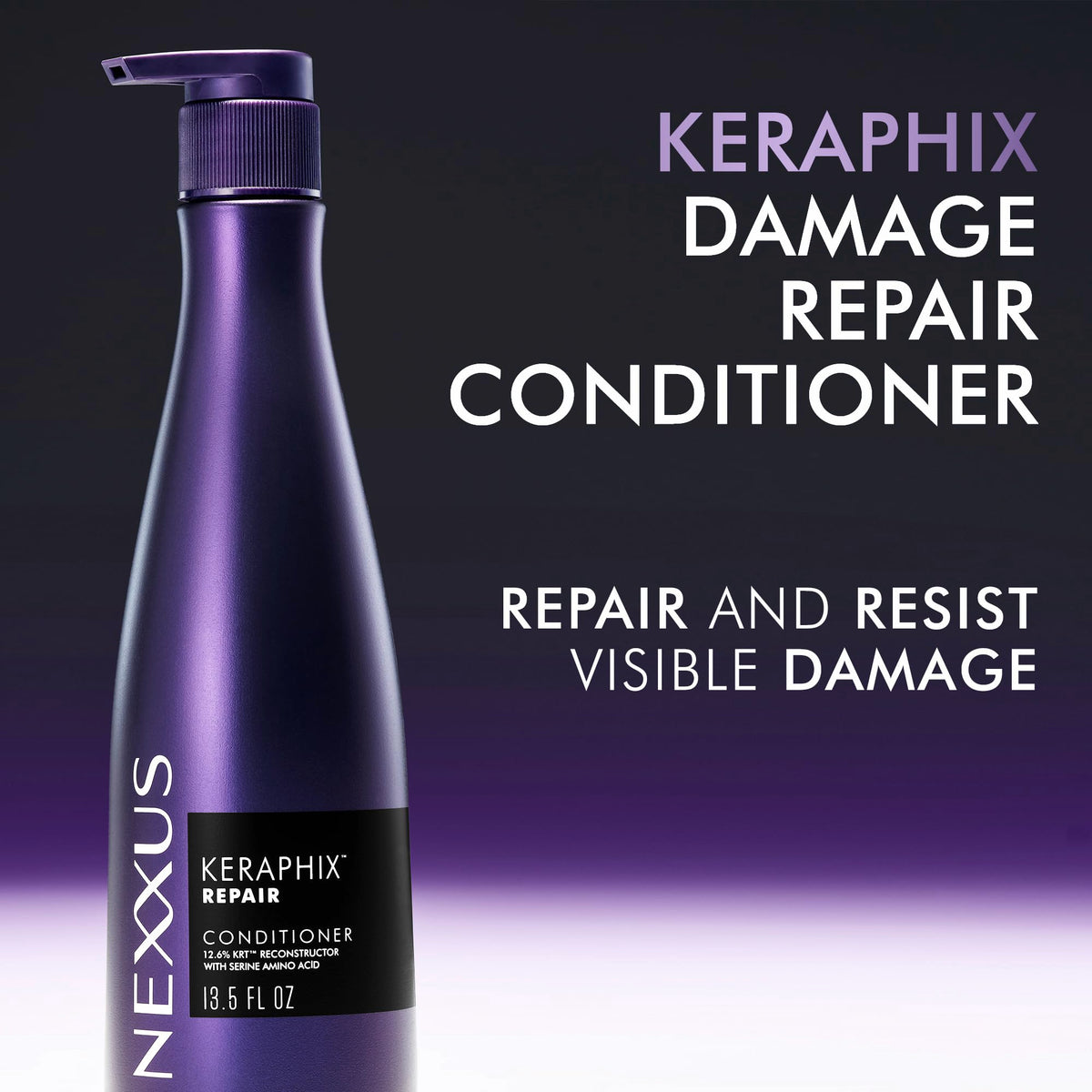 Nexxus Keraphix before and after hair strand comparison showing improved strength