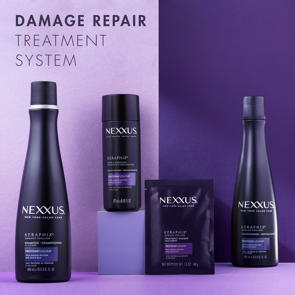 Nexxus Keraphix before and after hair showing smoother, stronger strands