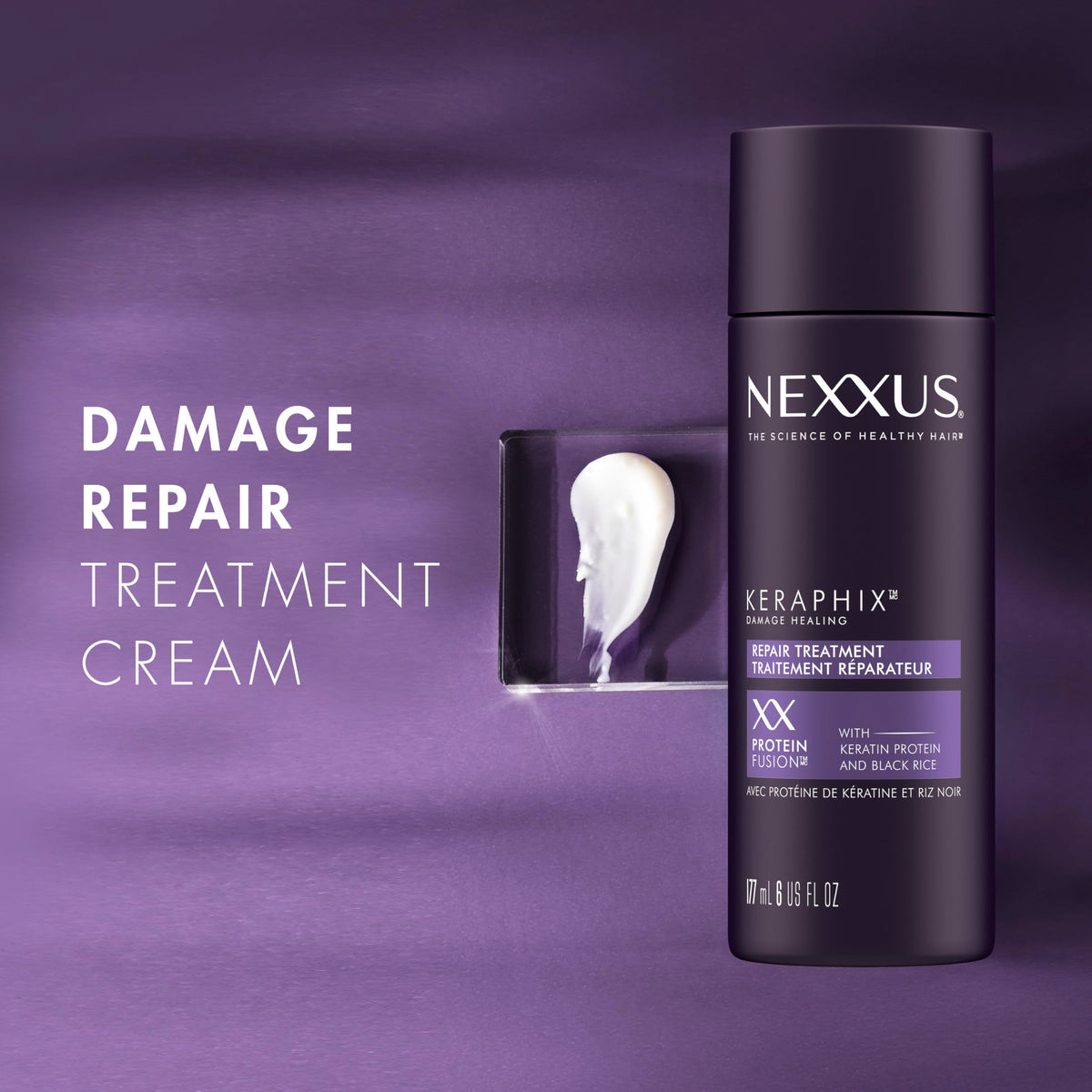 Nexxus Keraphix cream texture close-up showing rich reparative cream
