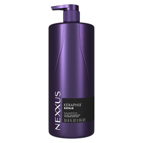 Nexxus KERAPHIX front bottle showing product and benefit of restorative cleansing