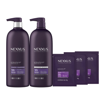 Nexxus Keraphix front packaging showing complete repair system and benefits