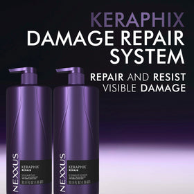Nexxus KERAPHIX in bathroom lifestyle scene showing manageable, styled hair benefit
