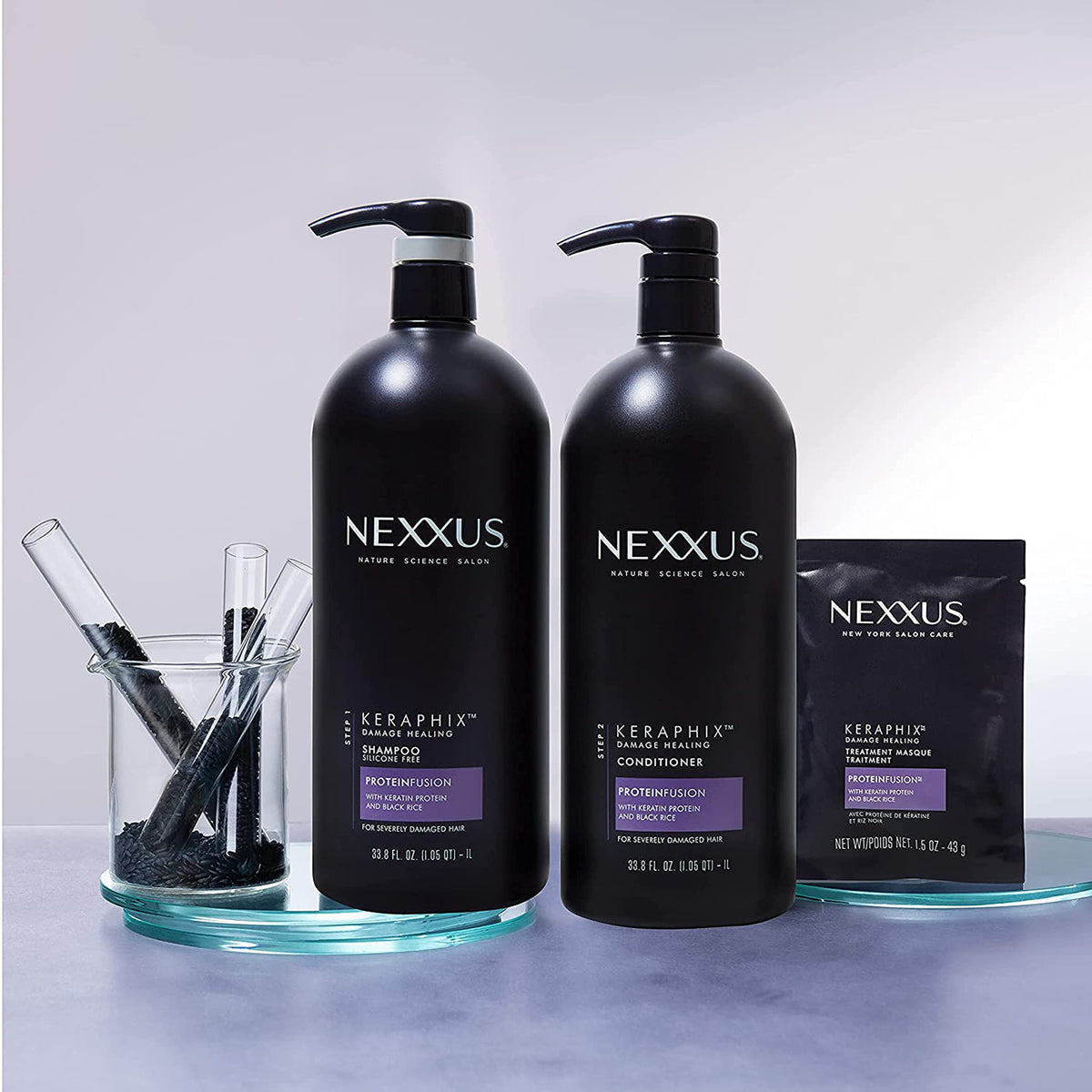 Nexxus Keraphix styled hair result showing smoother shinier healthier-looking strands