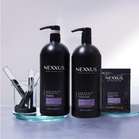Nexxus Keraphix styled hair result showing smoother shinier healthier-looking strands