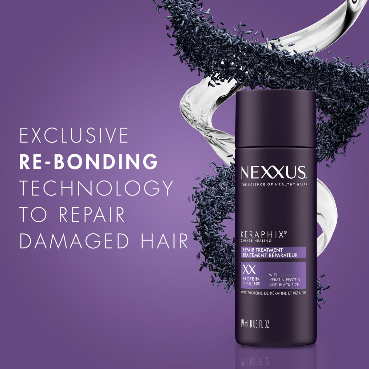 Nexxus Keraphix being applied to damp hair illustrating easy use
