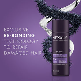 Nexxus Keraphix being applied to damp hair illustrating easy use
