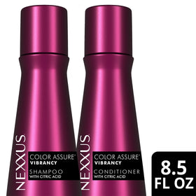 Nexxus set on bathroom shelf in routine setting to maintain salon color at home