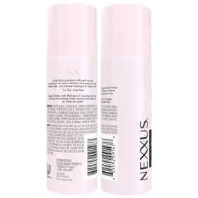 Nexxus mousse can close-up nozzle highlighting easy dispensing and travel safety