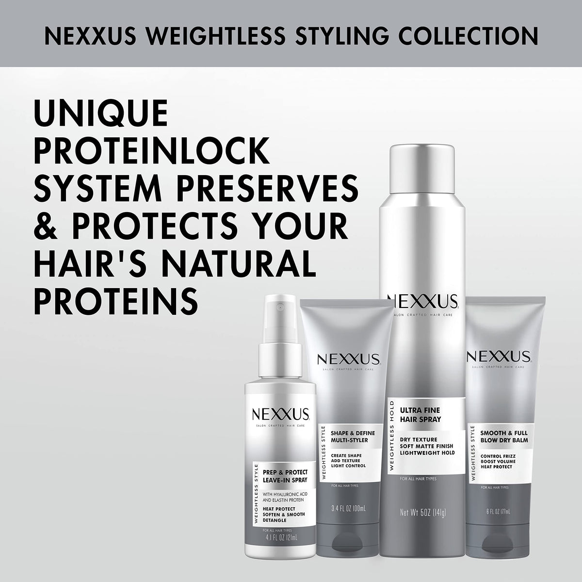 Nexxus label close-up highlighting PROTEINLOCK formula detail