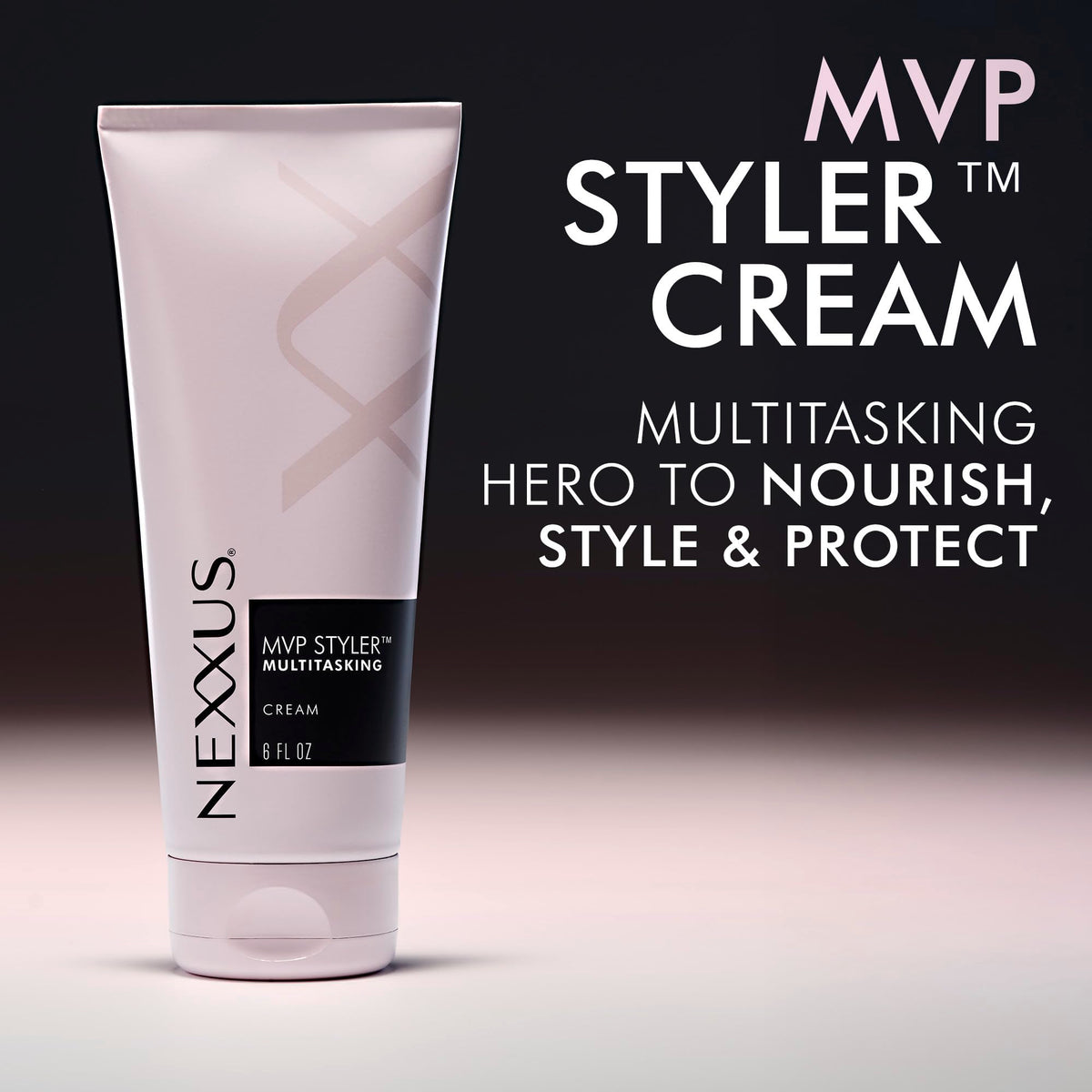 Applying Nexxus cream to damp hair for protection and improved blow-dry results