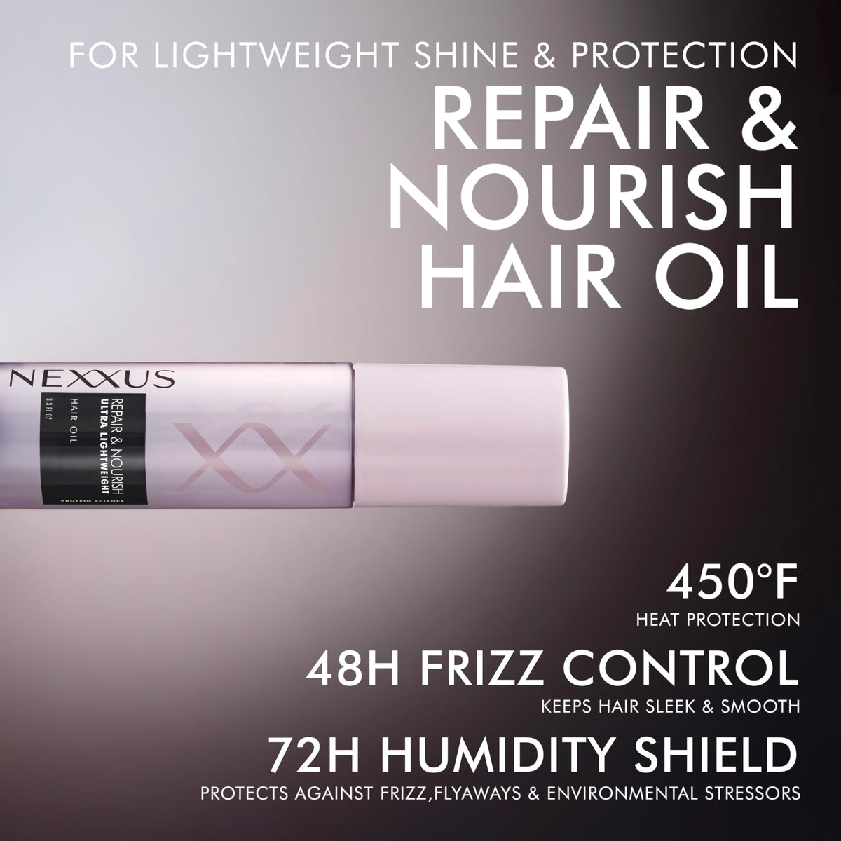 Nexxus oil applied to damp hair delivering heat protection and shine