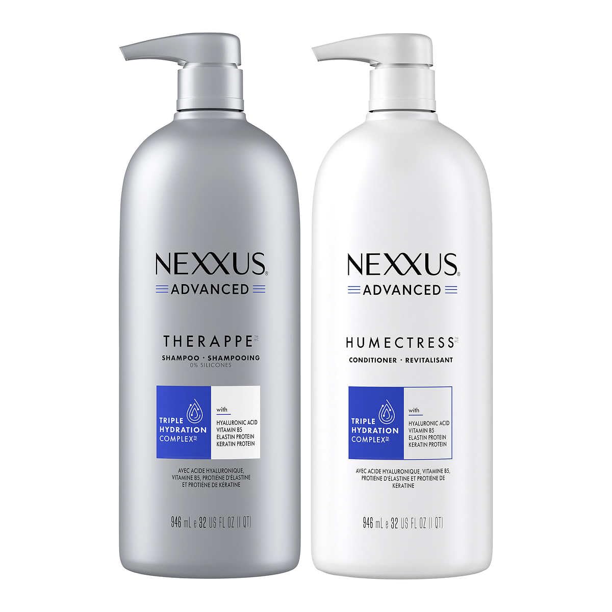 Nexxus pump and label close-up highlighting ingredient technology benefits