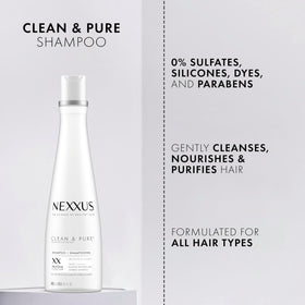 Nexxus shampoo in hands applying to scalp to remove buildup effectively