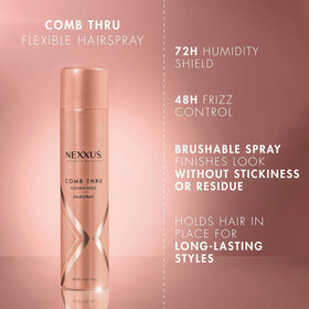 Nexxus 10 oz can held in hand to show scale and travel-friendly size