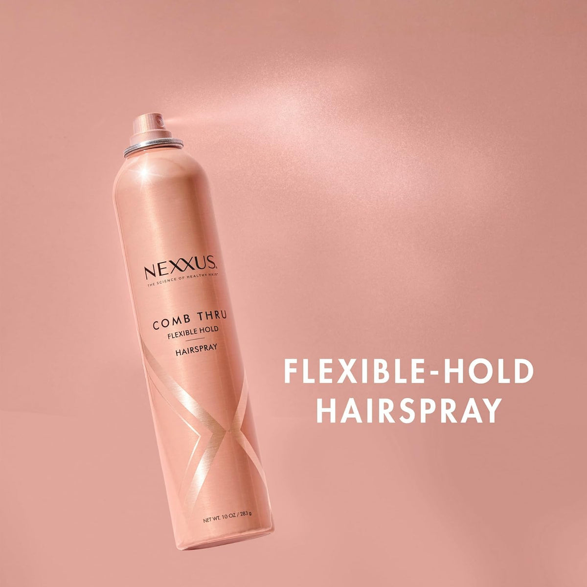Nexxus spray in use on styled hair for lasting, touchable hold