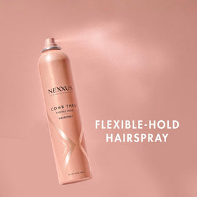 Nexxus spray in use on styled hair for lasting, touchable hold