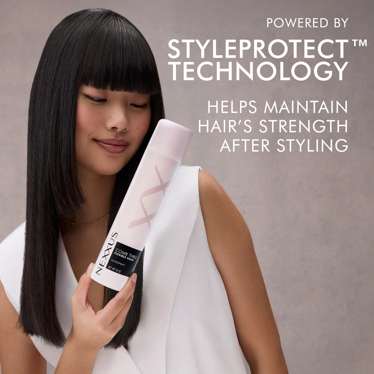 Nexxus applied to styled hair in a lifestyle scene to show touchable movement