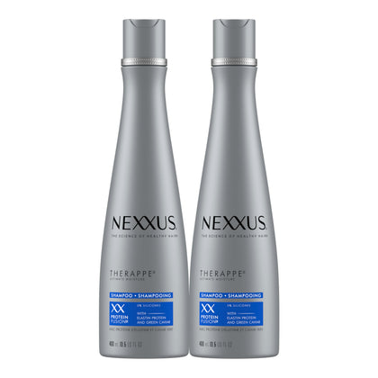Nexxus Therappe front packaging showing two 13.5 oz bottles and benefits