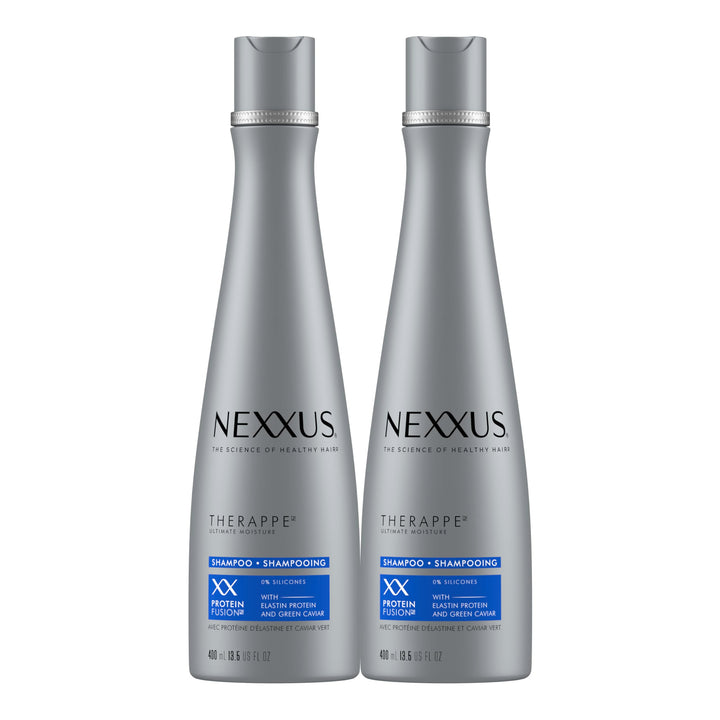 Nexxus Therappe front packaging showing two 13.5 oz bottles and benefits