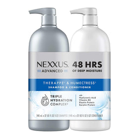 Nexxus front packaging showing two 32 fl oz bottles for lasting hydration