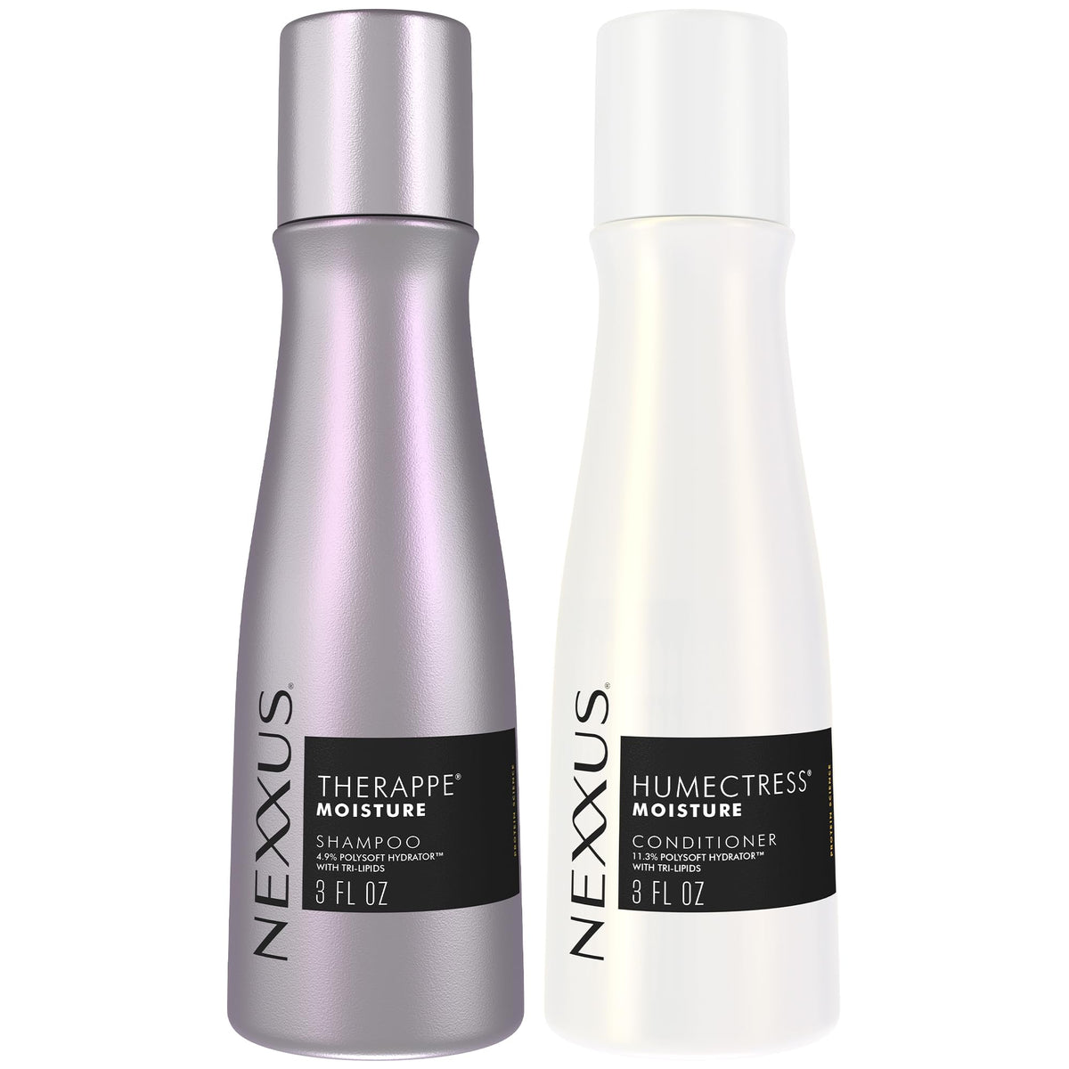 Nexxus Therappe travel front packaging showing duo benefits