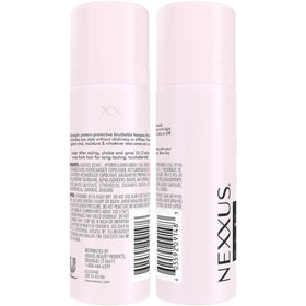 Nexxus side label close-up highlighting ingredients and travel-size convenience