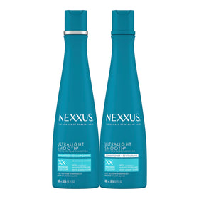Nexxus front packaging showing shampoo and conditioner for lightweight frizz control