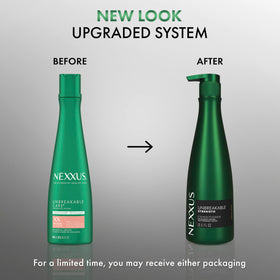 Nexxus close-up of ingredient list and DURAPLEX FORTIFIER technology benefits