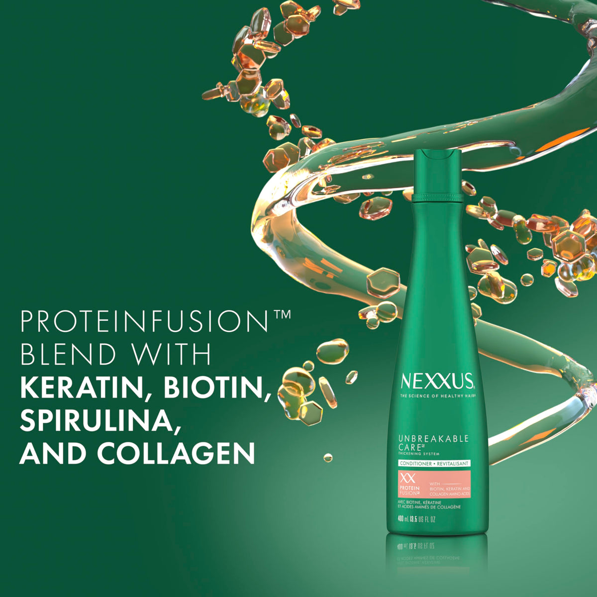 Nexxus conditioner applied to wet hair demonstrating smooth detangling action