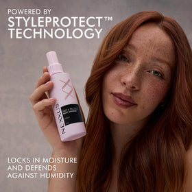 Nexxus used with blow dryer illustrating heat protection benefit