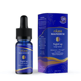 nfuse front bottle shot showing NightCap serum and clear labeling benefit: bedside ease