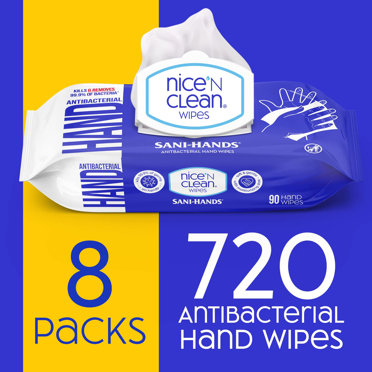 Nice 'N CLEAN wipe in hand removing food residue showing quick cleanup benefit