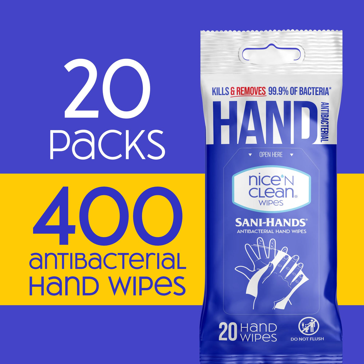 Nice 'N Clean single wipe being pulled from pack showing easy dispensing and freshness