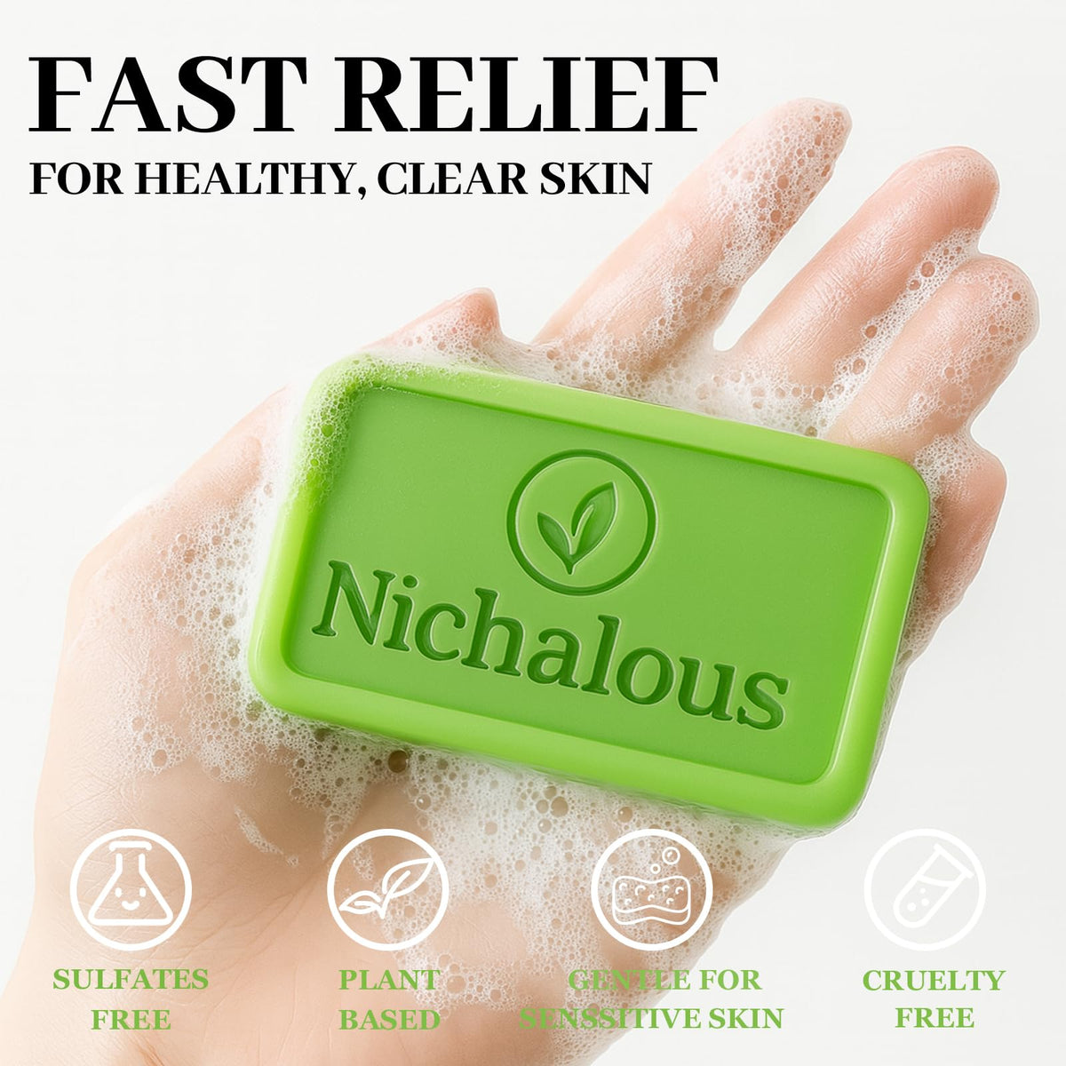 Nichalous soap in shower scene demonstrating effective body and foot use