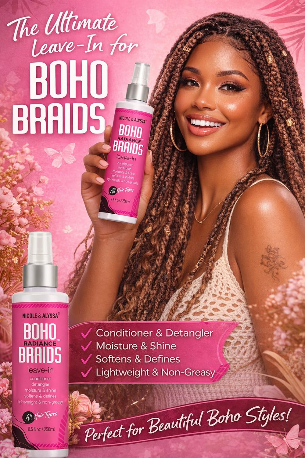 Nicole & Alyssa texture detail on braiding hair highlighting smooth, frizz-controlled strands
