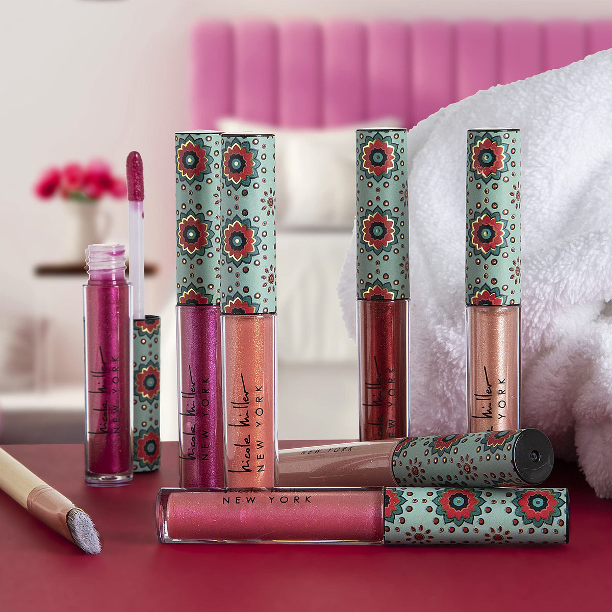 Nicole Miller swatch strip of ten shades demonstrating finish and layering potential
