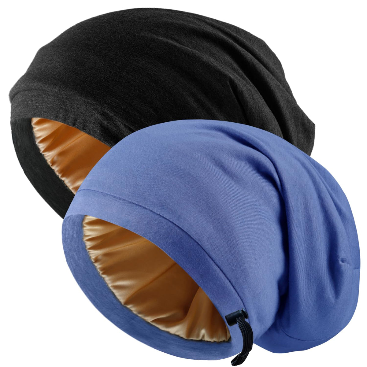 NICPOO front view of black and blue bonnets, comfortable overnight protection